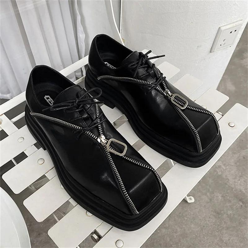Spring Autumn Men Shoes Square Toe Lace Up Platform Leather Shoes Casual Shoes For Men