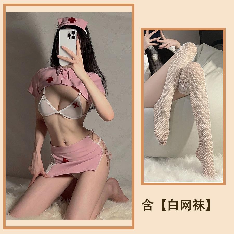 Sexy Lingerie Sexy Perspective Three-point Temptation Strap Short Skirt Bed Teasing Nurse Suit Female Hollow