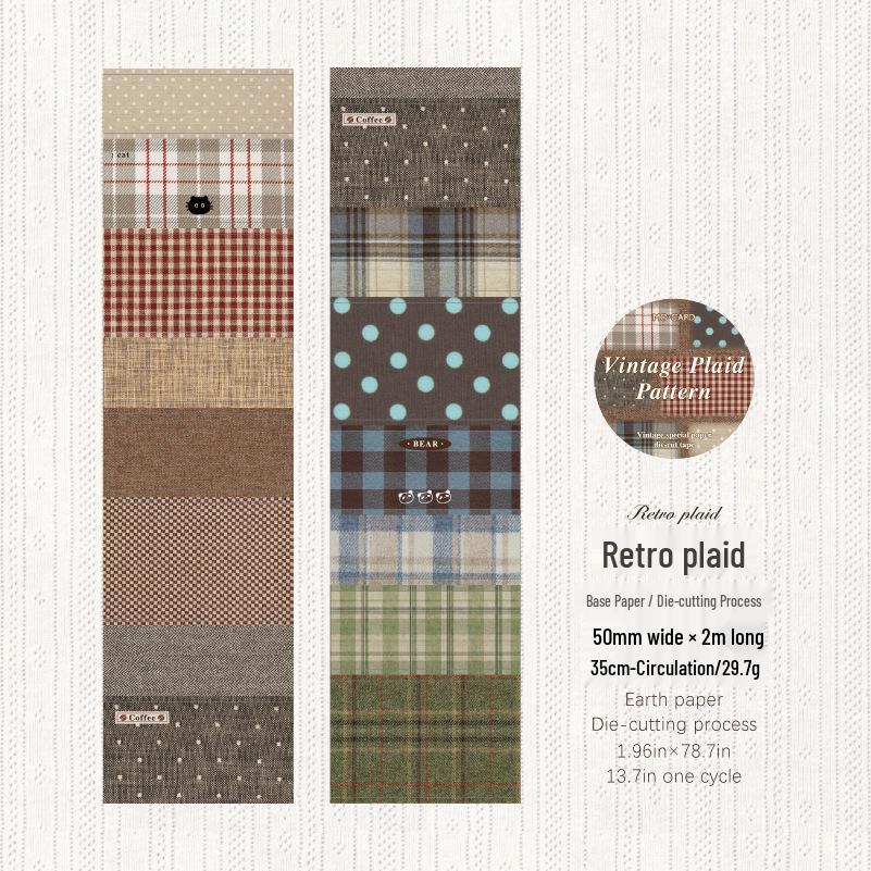 MòMò Retro Plaid Kraft Paper Adhesive Tape - Plain, Space, and Draft Series (6 Styles)