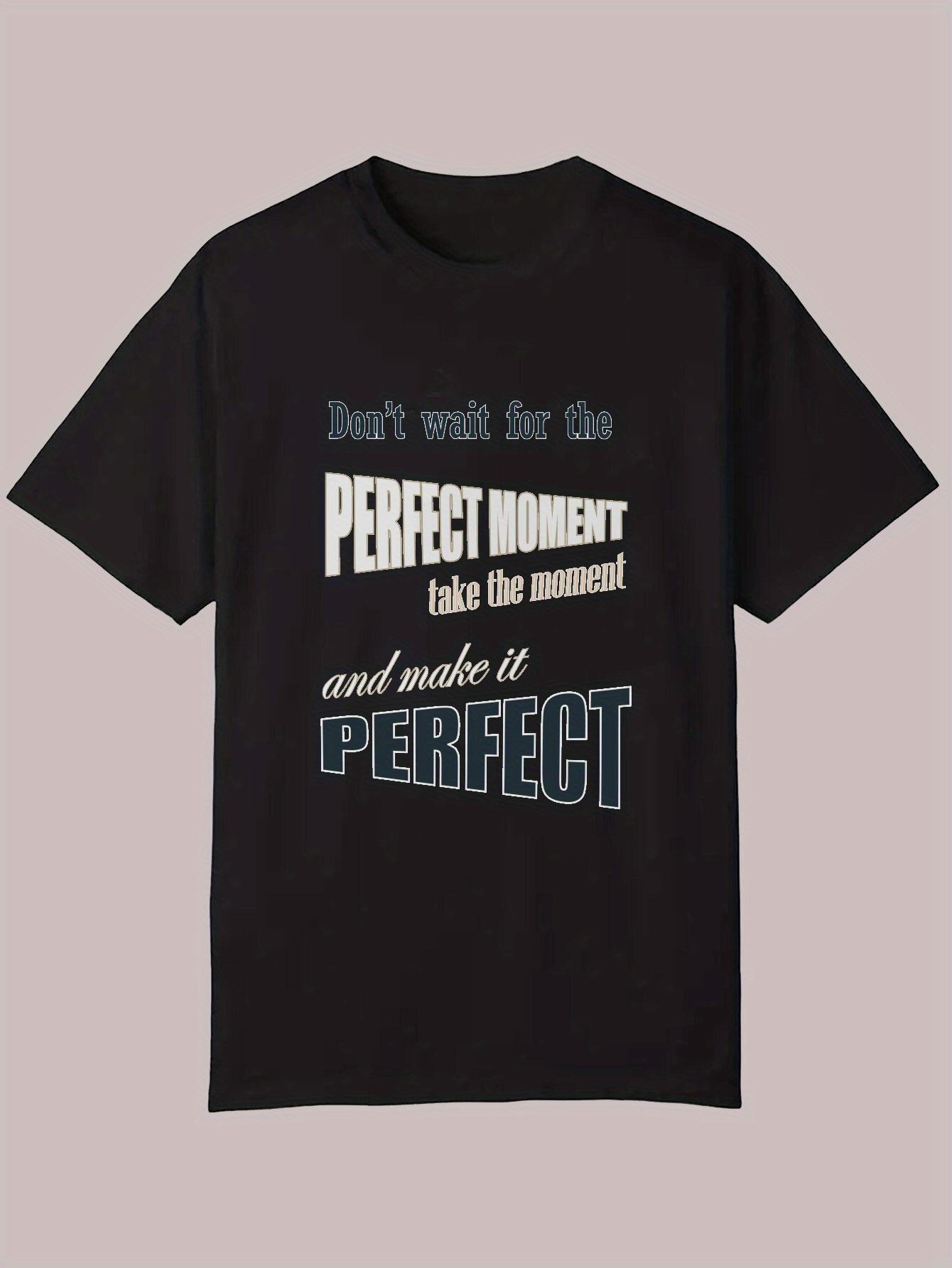 

Casual Summer T-shirt with Motivational Quote Print - Black Polyester Round Neck Tee M