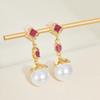 Sweet Romantic Inlaid Rose Red Zircon Imitation Pearl Pendant Earrings for Ladies Exquisite  Holiday Party Jewelry Gift