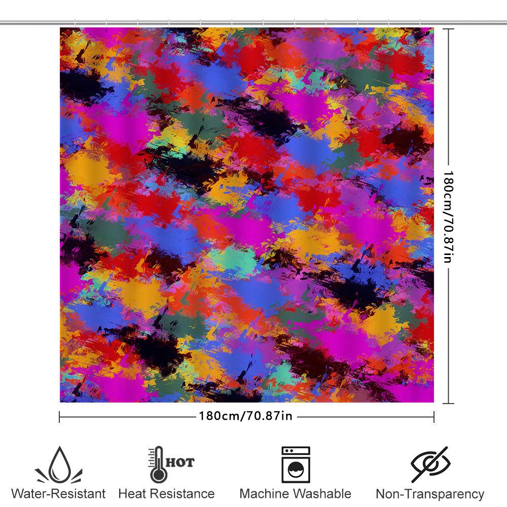 Brightly Colored Abstract Shower Curtain Bathroom Decor, Easy Installation, Waterproof Fabric For Bathtub Or Walk-In Shower Encl