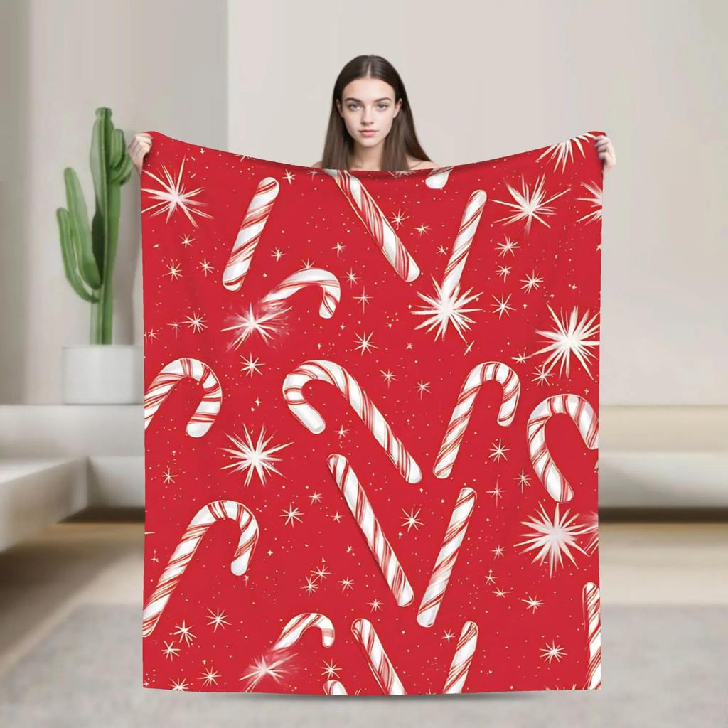 Cozy Candy Cane Christmas Blanket  Warm Soft Plush Throw for Bedroom Living Room Couch Decorative Flannel Bedspread