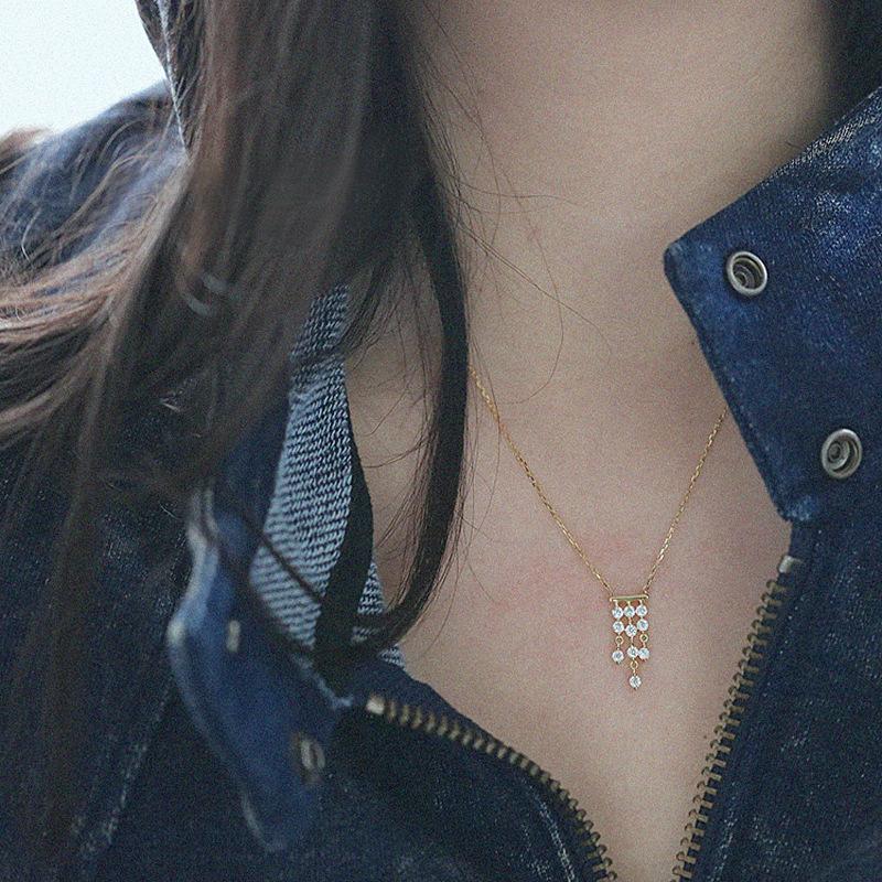 French Luxury Silver Plated 14k Gold Necklace Gorgeous Vintage Tassel Zircon Pendant Necklace For Women Jewelry