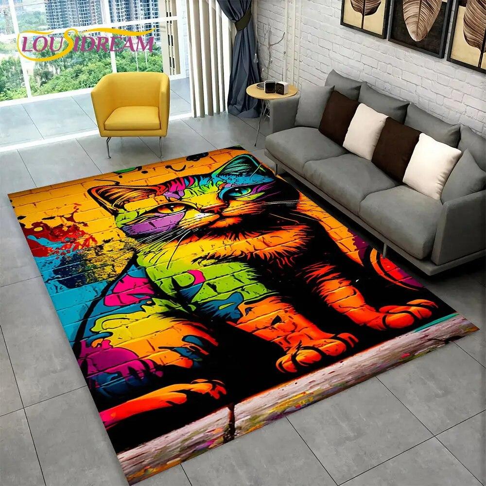 3D Cartoon Cute Cat Area Rug Large,Carpet Rug for Living Room Bedroom Sofa Doormat Kitchen Decoration,Child Non-slip Floor Mat