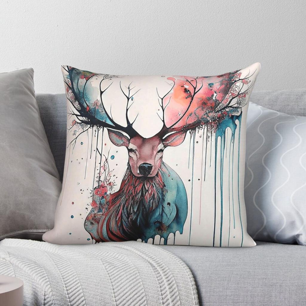 Colorful Abstract Deer Square Pillowcase Polyester Linen Velvet Printed Pillow Case Sofa Seater Cushion Cover Wholesale x