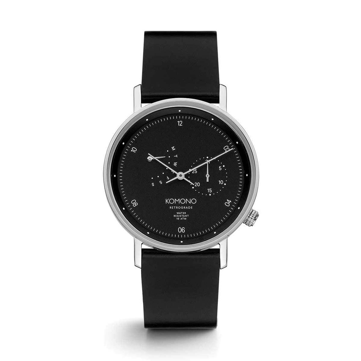 

Unisex RETROGRADE Walther Retrograde Black Silver Black Leather [Komono] Men s Watch/WALTHER KOM-W4036