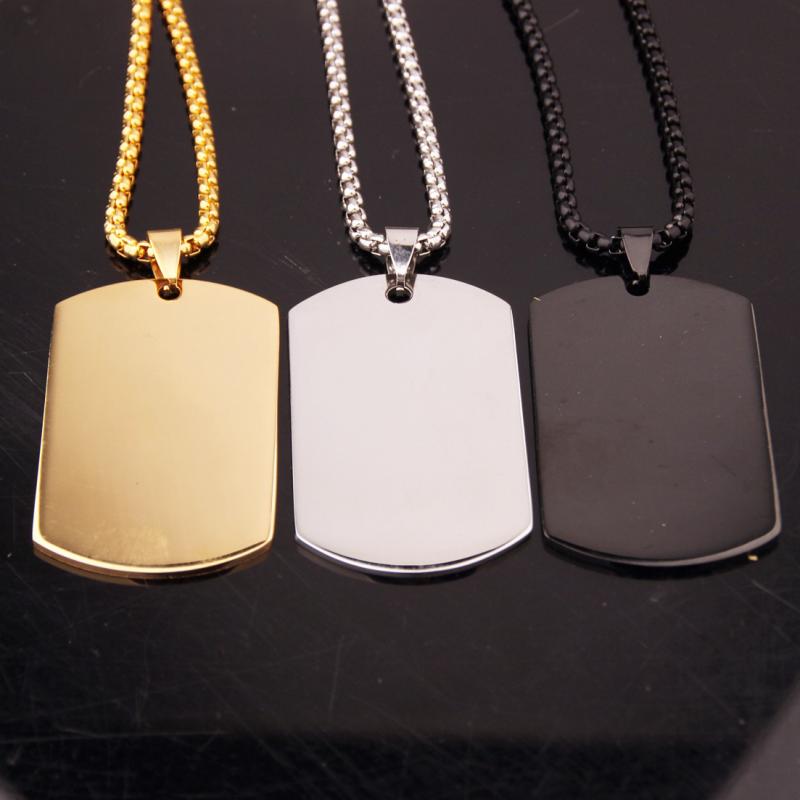 High Quality Titanium Steel Glossy Square Pendant Dog Tag Necklace Men\'s Punk Hip Hop Trend Jewelry