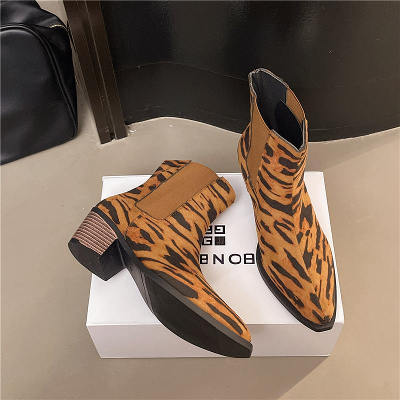 2025 autumn and winter new foreign trade hot-selling thick-soled versatile comfortable temperament comfortable fashion retro leopard print thin boots