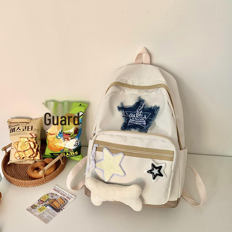 Stylish Star-print School Backpack for Junior High and High School Students. Perfect for Travel with Spacious Compartments.simple, and Trendy Design.
