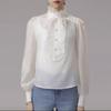 Mall 1116 Women's Spring and Autumn Temperament Elegant Court Chiffon Ribbon Bubble Sleeve Shirt 1111111