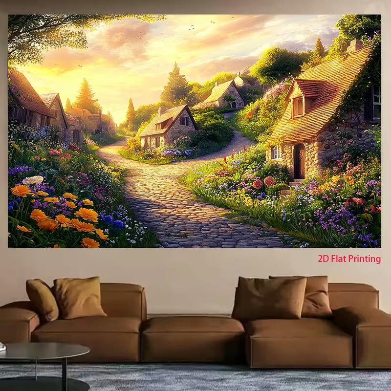 2D Dreamy Countryside Backdrop Magical Sunset Cottage Studio Photo Background Cloth