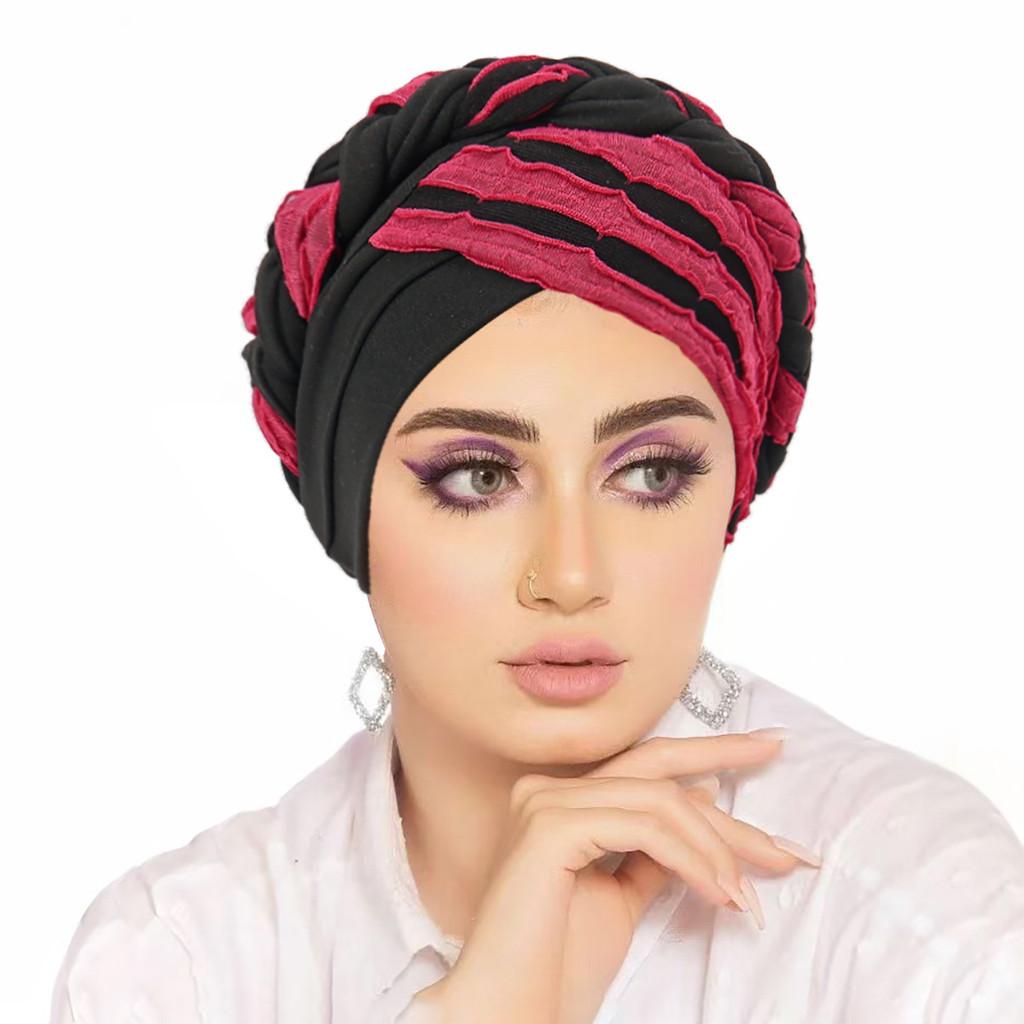 Muslimisches Kopftuch mit zweifarbiger Flechtung aus Polyester für alle Jahreszeiten