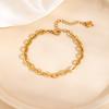 Stainless Steel Oval Patchwork Bracelet with Round Bead & Plate Pendant for Women – Luxury, High-End Feel