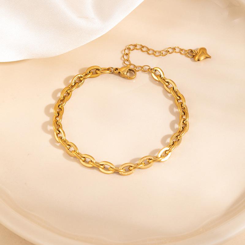 Stainless Steel Oval Patchwork Bracelet with Round Bead & Plate Pendant for Women – Luxury, High-End Feel