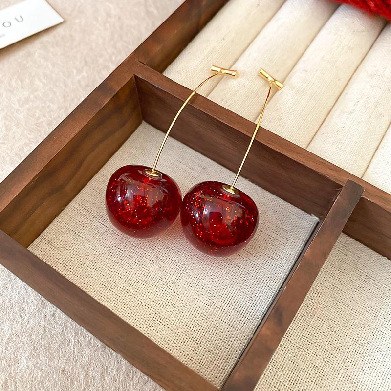 Ankola Red Spray Paint Love Ear Buckle Earrings Hong Kong Style Sweet Versatile Commuter Earrings Light Luxury High-end Earrings Women