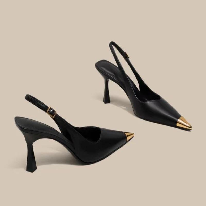 

Туфли-лодочки на высоком каблуке с острым носком, женские сандалии с ремешком на пятке, туфли-стилетто, сексуальные, лето 2025, новые женские шлепанцы, вечерние туфли для платья, брендовые туфли-лодочки Mujer 35 чёрный