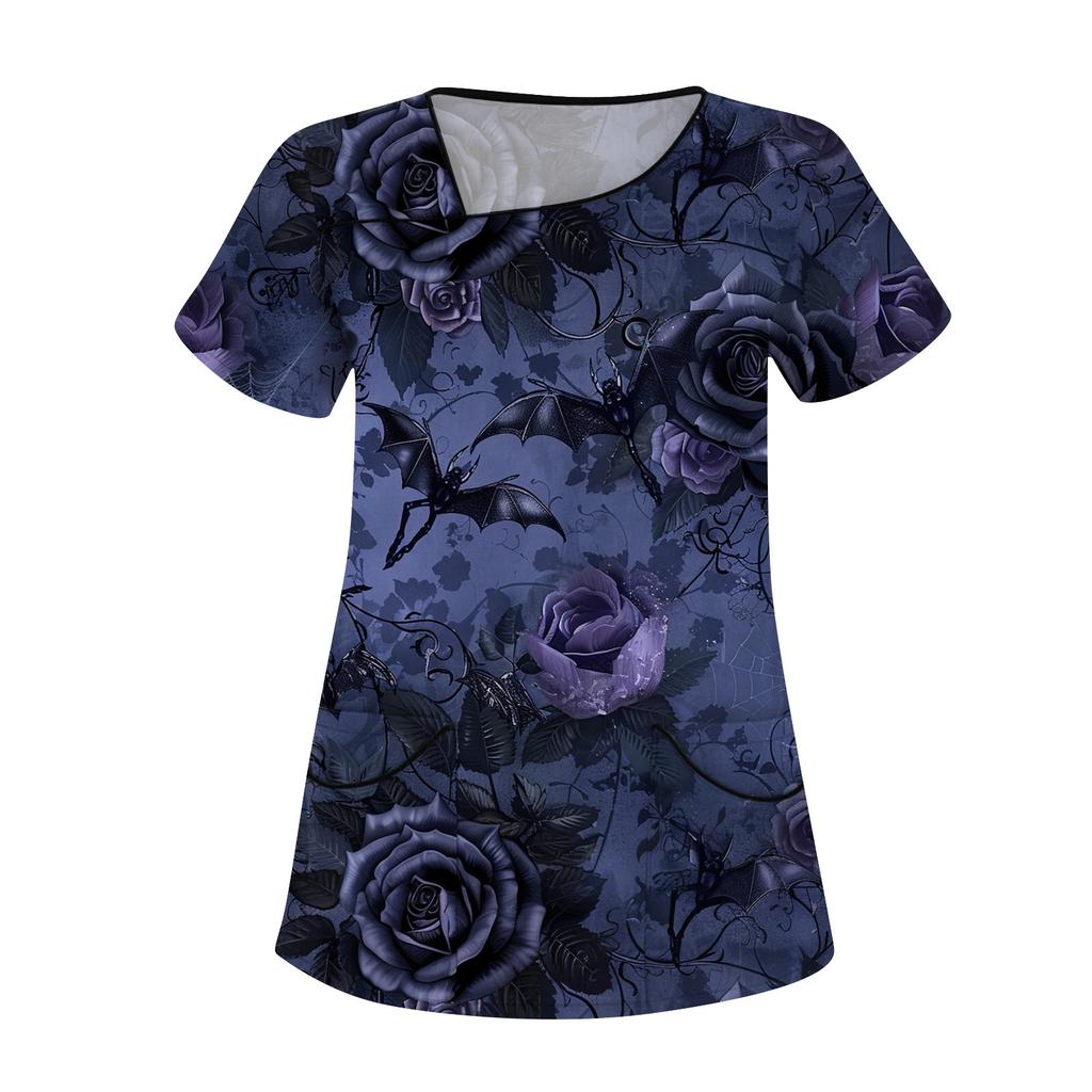 Haine de lucru imprimate pentru femei, guler asimetric și buzunare duble stratificate, pulover de bază