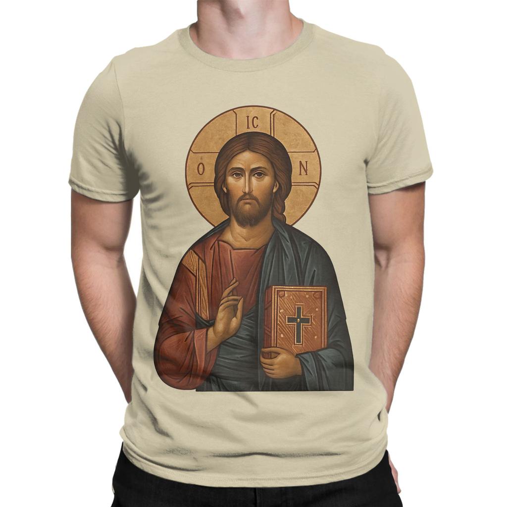Icona Greco-Ortodossa di Gesù Cristo Divertente Maglietta 100% Cotone Top di Gesù Magliette Per Unisex