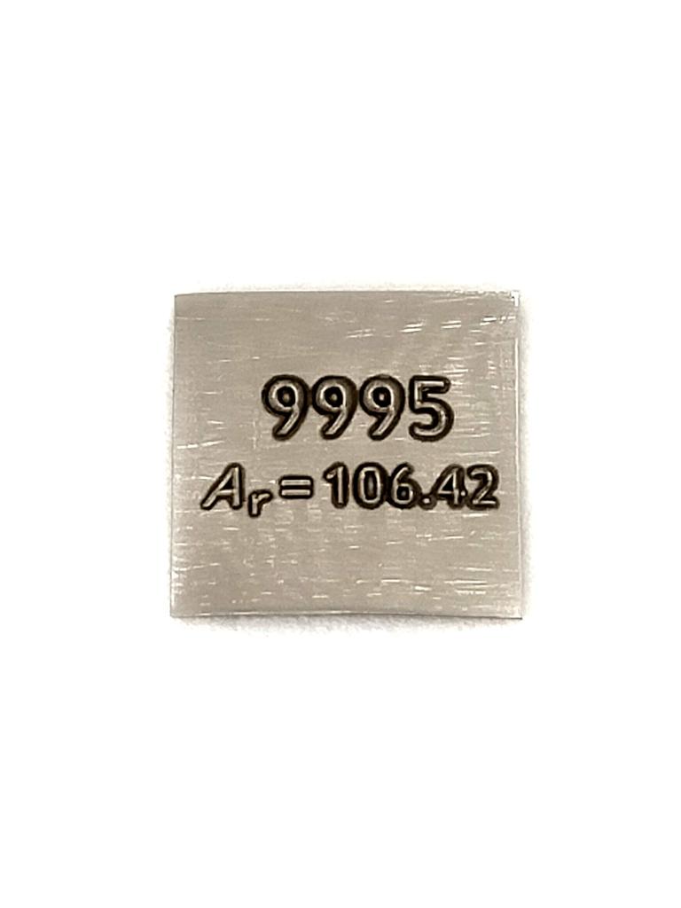 Elemental Palladium 10mm square mirror type A specimen (Pd), plate, finish, engraving.
