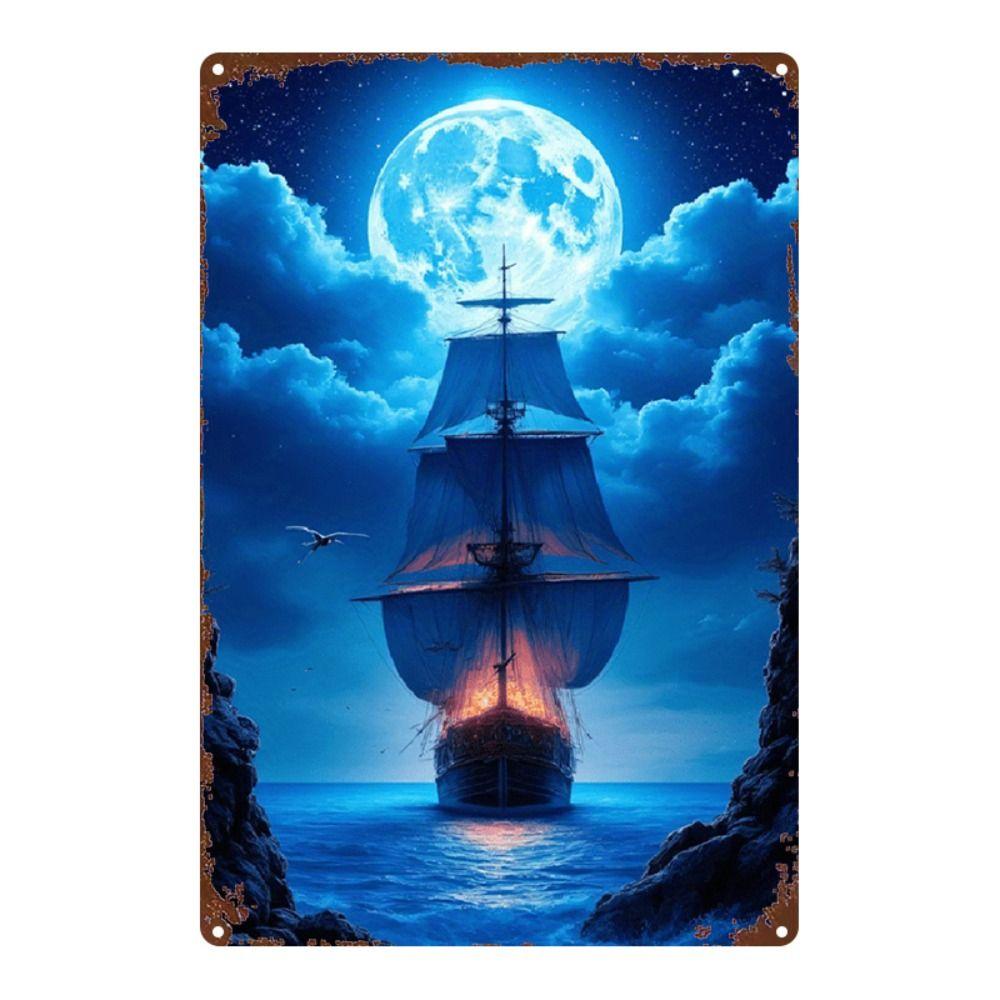 Vintage Nautical Metal Wall Art, Old Sailing Ship Pirate Decor, Home Wall Decor