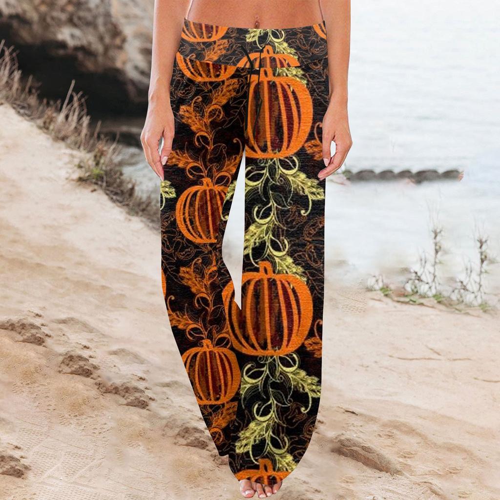Women's Comfy Pajama Pants Halloween Print Drawstring Wide-leg Pants