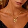 Fashion Gold Plated Flower Pendant Necklace for Women Round Natural Tiger Eye Stone Stainless Steel Necklace Waterproof Jewelry