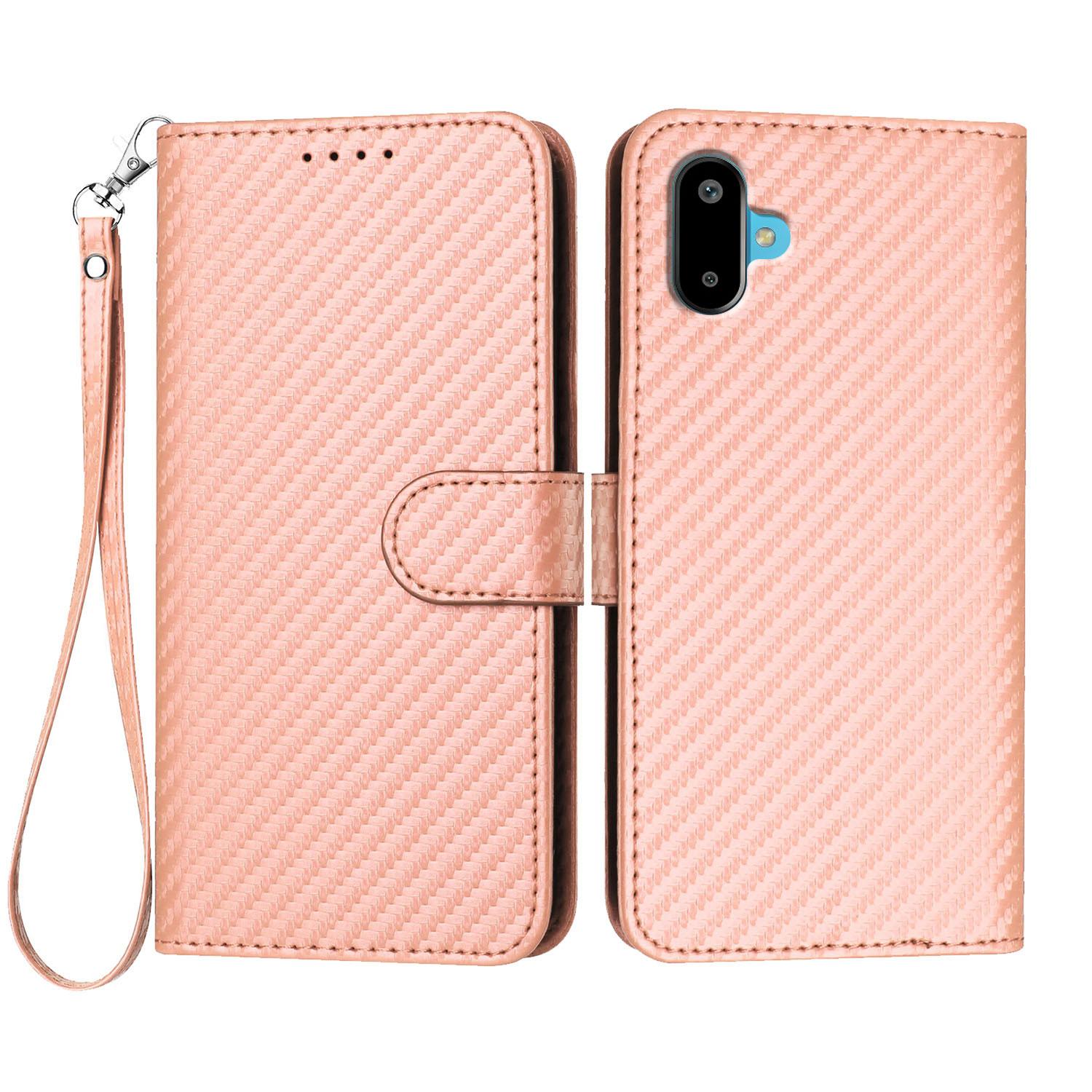 

For Samsung Galaxy M06 5G/Galaxy F06 5G Wallet Case with Strap Carbon Fiber Texture Leather Mobile Cover H