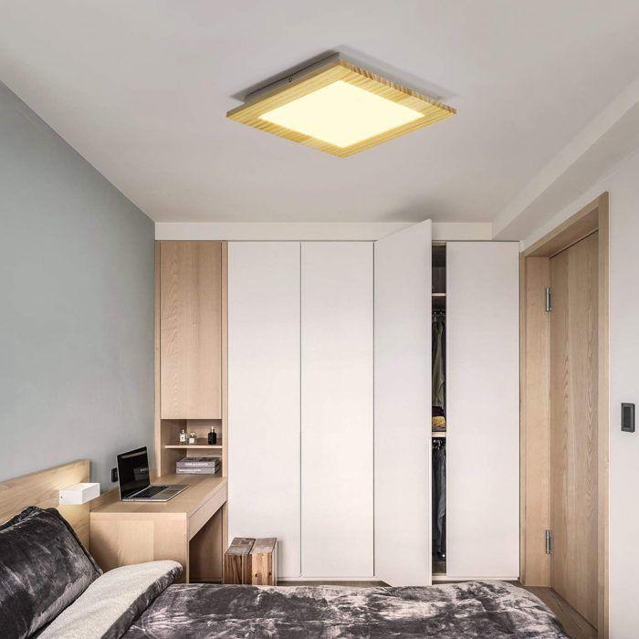 Plafonnier LED - NETTLIFE - 30cm 17W - Bois - 3000K (blanc chaud) - Carré