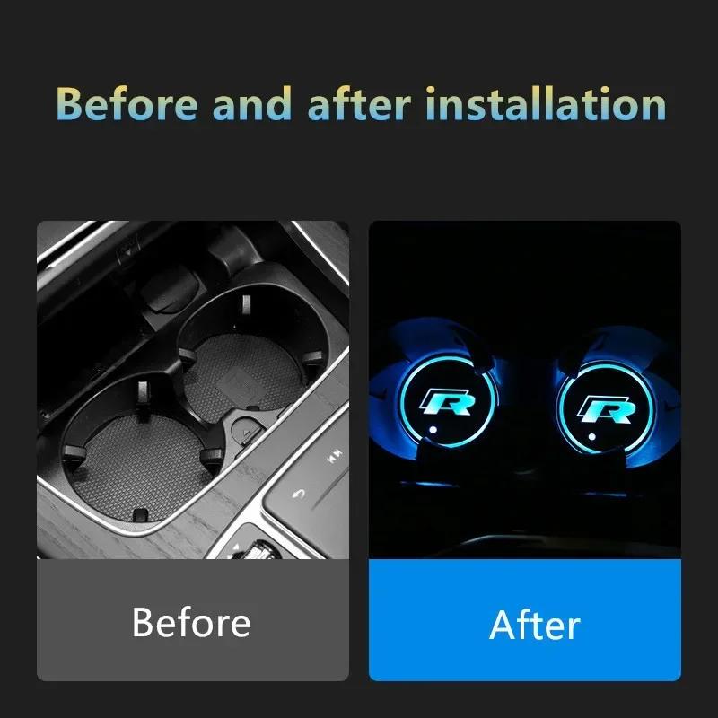 2025 Hot New 7 Color LED Car Cup Holder Light Luminous Coaster Water Cup Pad For VW Volkswagen Polo Jetta Golf Beetle CC GTI Gol