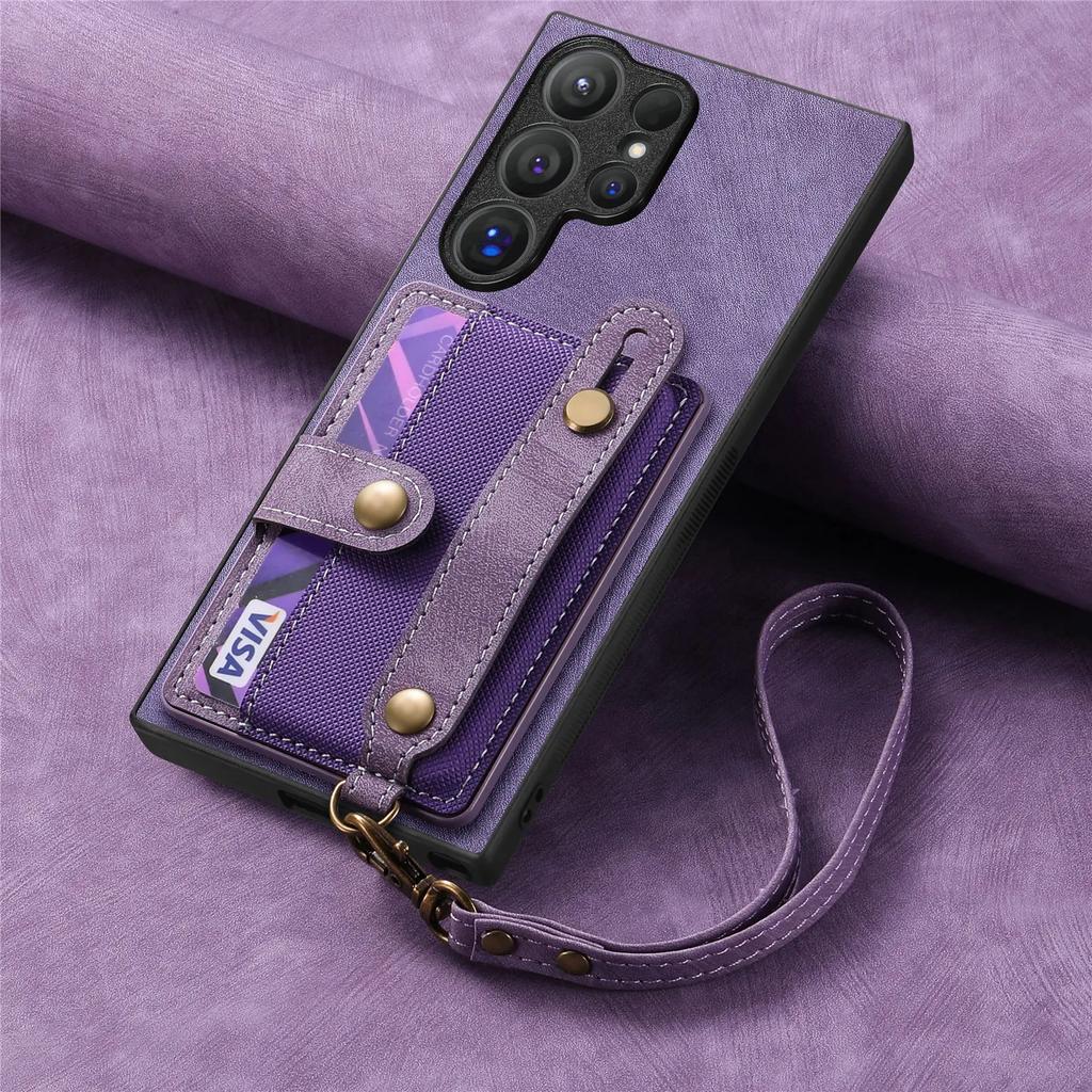 Wrist Strap Phone Case for Samsung Galaxy S24 Plus S23 FE S25 S22 Ultra A06 A16 A36 A05 A15 A25 A35 A55 Wallet Card Holder Cover