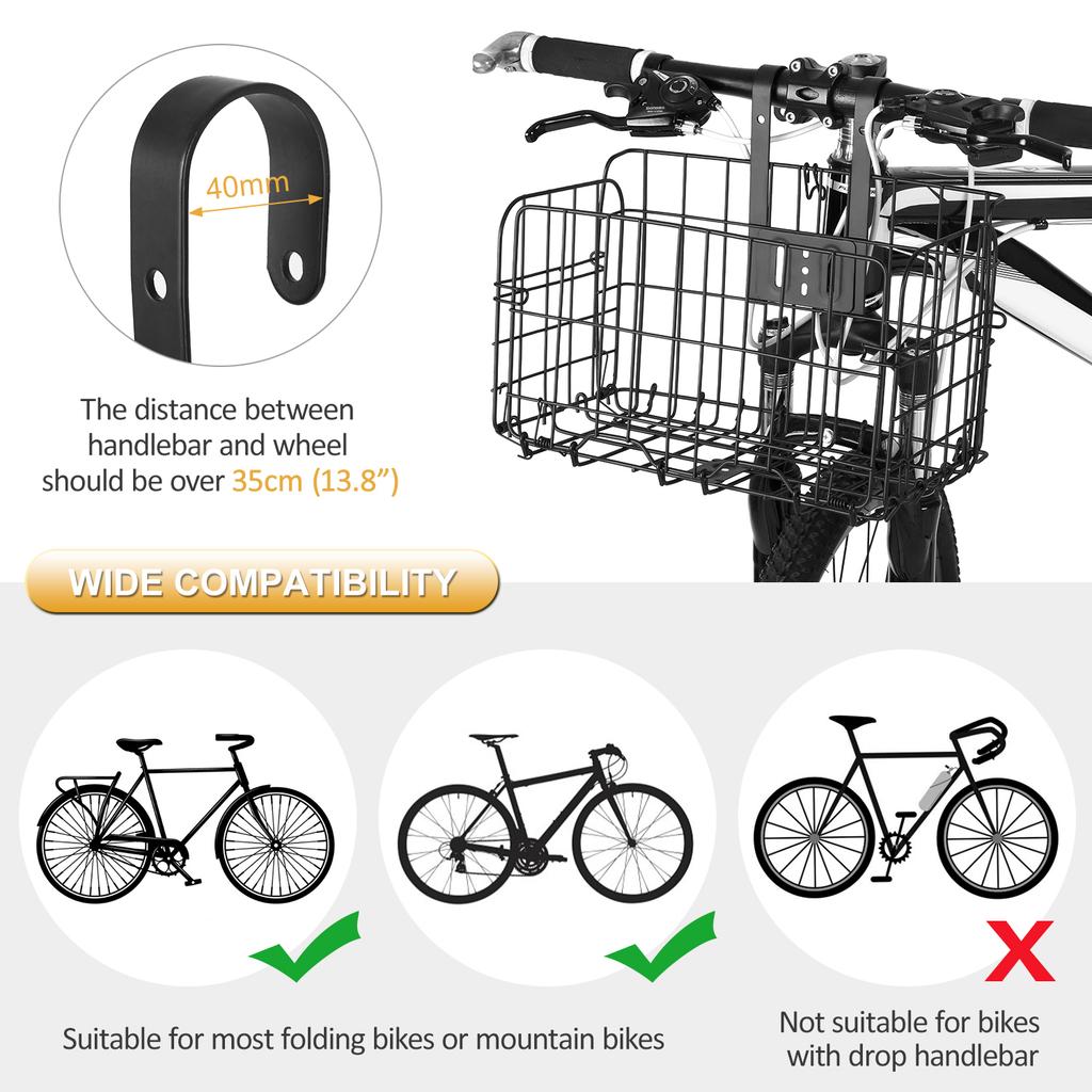 Folding Bike Basket Detachable Steel Wire Bike Handlebar Front Basket Bicycle Rear Rack Hanging Basket Cycle Cargo