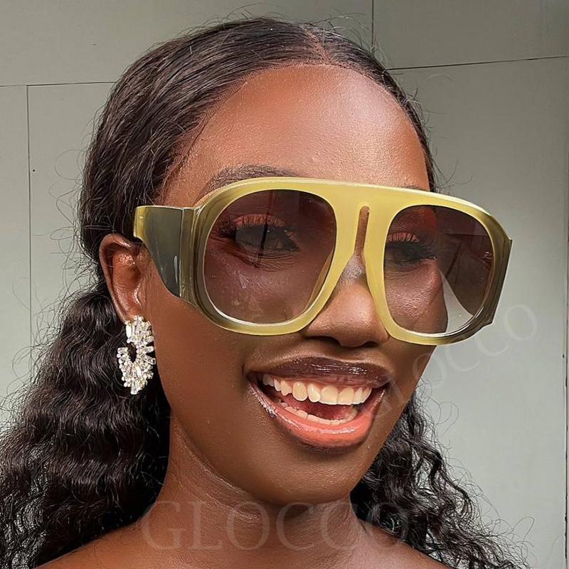 Yellow Oversized Pilot Sunglasses Women Luxury Designer Wide Square Gradient Sun Glasses Trendy Big Frame