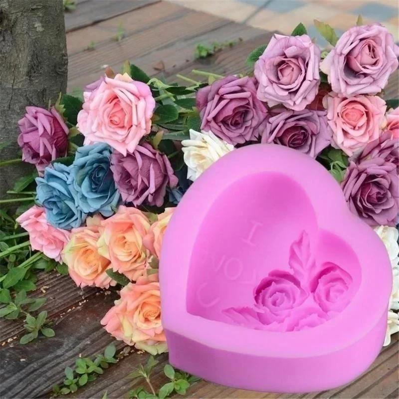 Handmade Diy Creative Rose Love Shape Silicone Mold Romantic Valentine's Day Chocolate Candy Molds Cake Decor Candle Mould