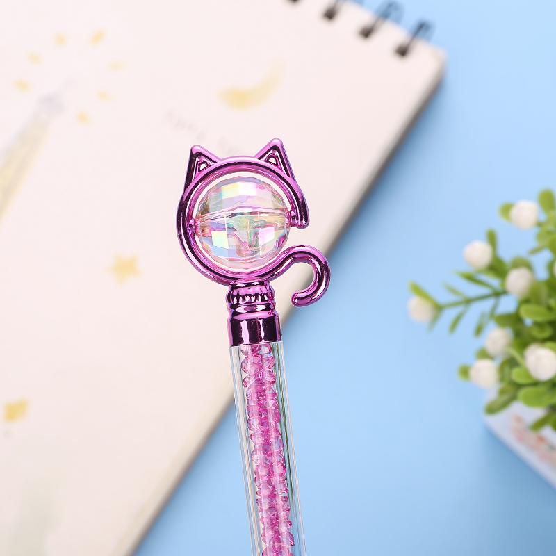 2Pcs Creative Shining Pen Cute Cat Head Ballpoint Pen Creative Cartoon Office Pen for School Stationery