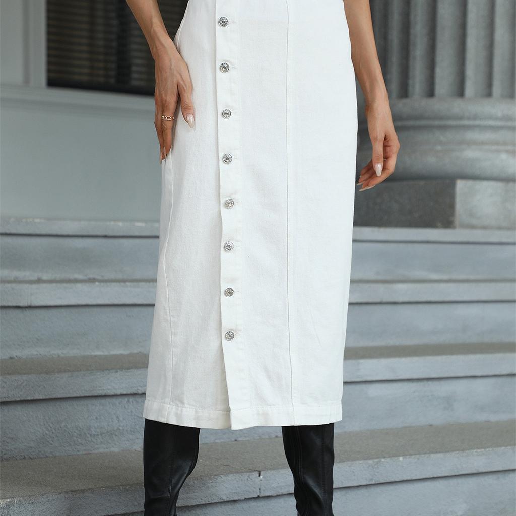 Mote DameDenimskjørt Knappelukking Splitt Høyt liv Halvlang Kjole