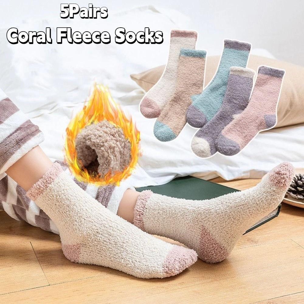 5Pairs Thickened Coral Fleece Socks Patchwork Warm Boat Socks Women  For Female Men