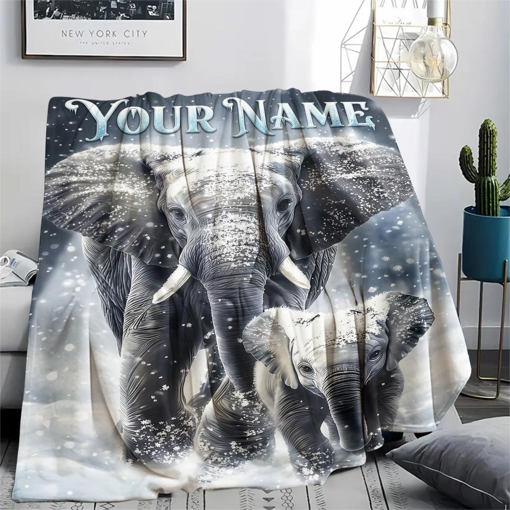 1PC Custom Name Neon Elephant Splash Patterned Flannel Blanket Suitable For All Seasons for Home Decor Warmth and Comfort Gifts Holiday Present_lx