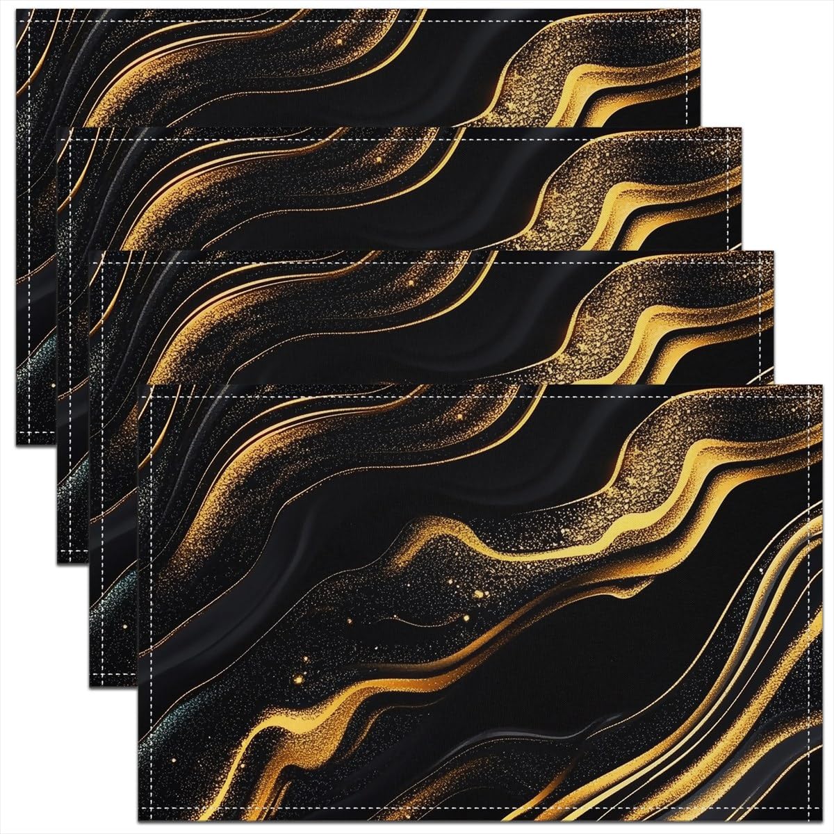 

Golden Black Marble Placemats Set of 4 18 x12 Kids Abstract Art Table Place Mats for Boys Girls Teens Modern Art Placemat 4pcs-12x18