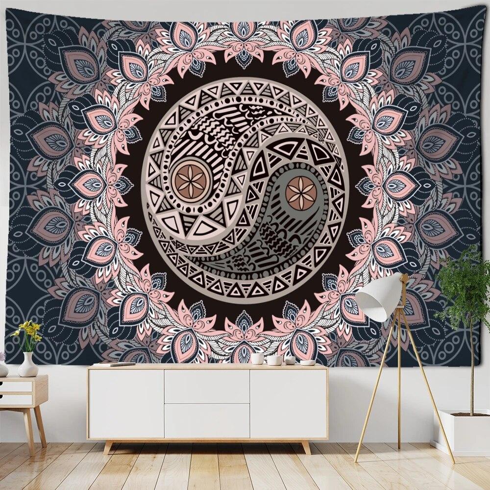 Tapiserie cu mandala, agățat pe perete, vrăjitorie mistică, boemă, psihedelic, hippie, artă, tapiz, dormitor, decor acasă