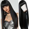 26 Inch Black Straight Synthetic Wig with Bangs, High Density - Natural Looking, Great for Women, Perfect for Daily Wear, Music