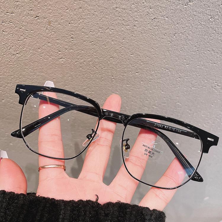 Transparent TR90 Half-Frame Optical Glasses for Men - Black, Business Style, Computer-Friendly