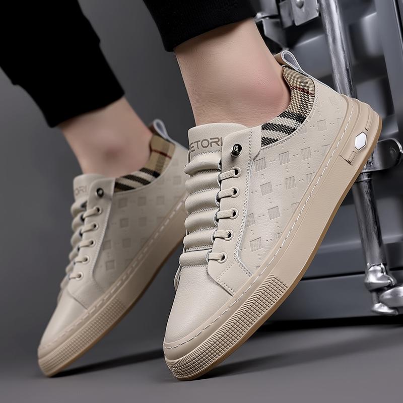 Fashion Leather Fashion Vulcanize Footwear Men Lace-Up Male Comfortable Walking Shoe All-match Skate Shoes Men Antiskid Mens Sneakers