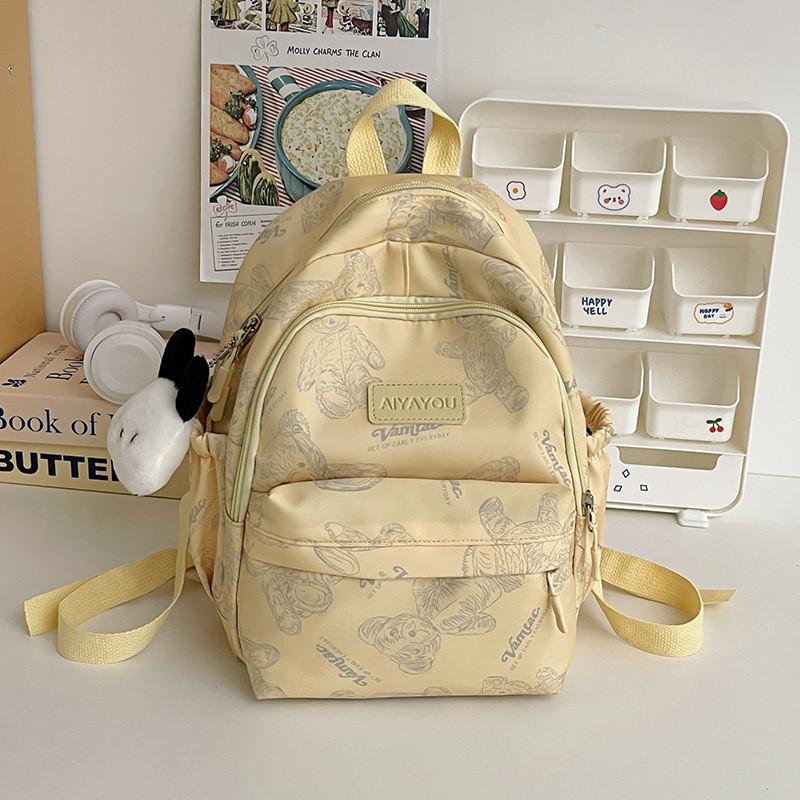 Charming Bear Pattern Backpack Versatile Lightweight Nylon School Bag For Casual Style