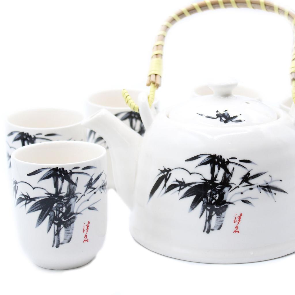 Teapot Set White Stone Oriental