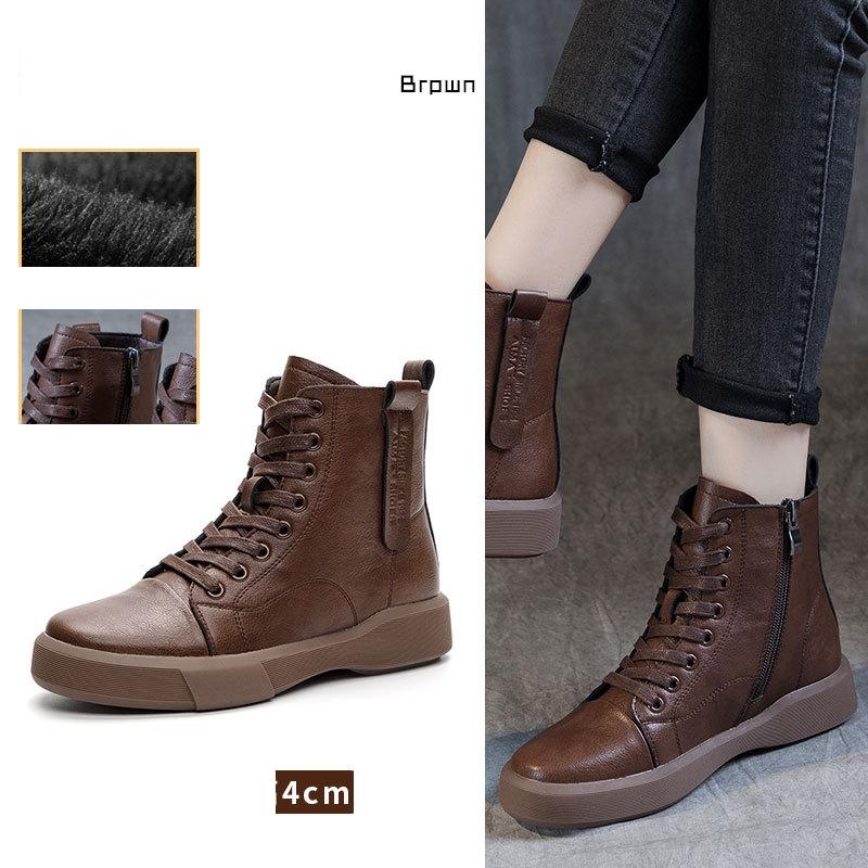 Women Fashion Thick-soled Martin Boots Fur Retro Ankle Boots Soft-soled Women Short Boots
