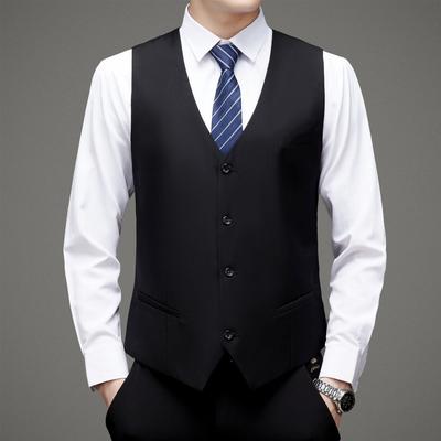Spring Autumn Fashion Men's Casual Trendy Business V-neck Single-breasted Suit Vest Coat Korean Solid Color Waistcoat Male