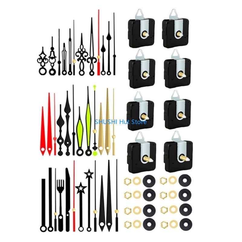 Customizable Wall Clock Movement Kits 8Pcs Quiet Quartzs Clock Motor with 12 Different Hands Set 13/18/24mm Shaft Length D57B
