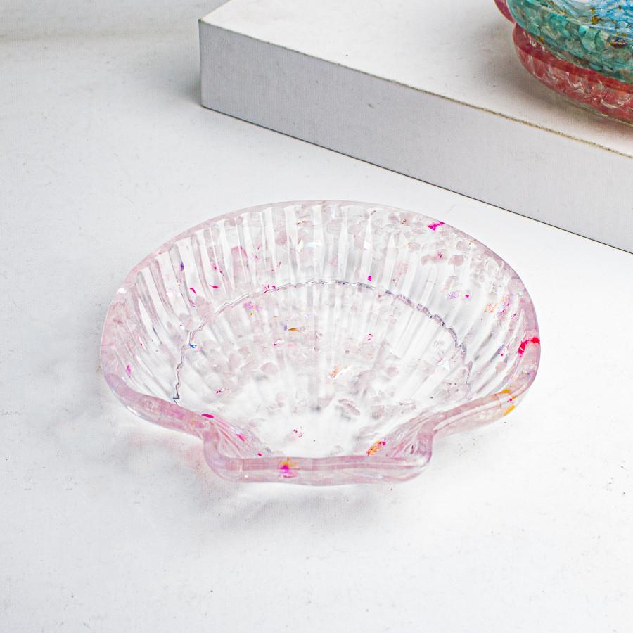 Natural Crystal Chips Resin Shell Storage Box Home Decor Geometric Design For Living Room
