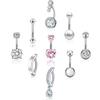 9Pcs Belly Button Rings Set Heart Navel Piercing Rings For Women  Heart Navel Barbell Sexy Body Piercing Jewelry Gifts
